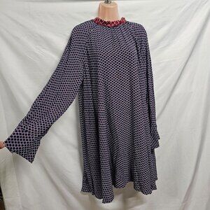 Kenzo Paris Designer Dress Women Size 44 XL 12/14 Blue/Red Neck Long Sleeve